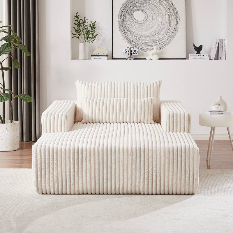 Plush Corduroy Fabric Modular Cloud Sofa with Backrest Pillow for Livingroom 75-Inch Fluffy Sleeper Sofa Bed