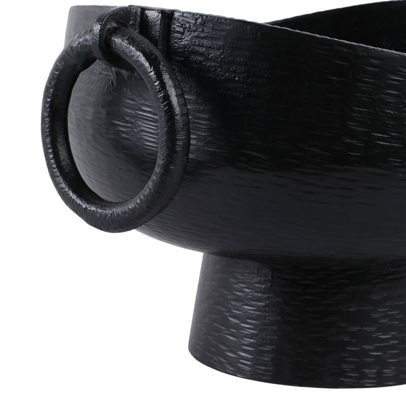 Sculptural Round Textured Decorative Bowl with Ring Handles - 9" Black - 16.0"