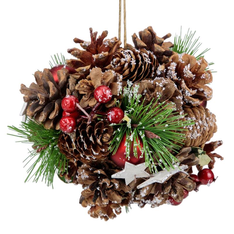 Pine Cones, Stars and Berries Hanging Christmas Ornament - 6"