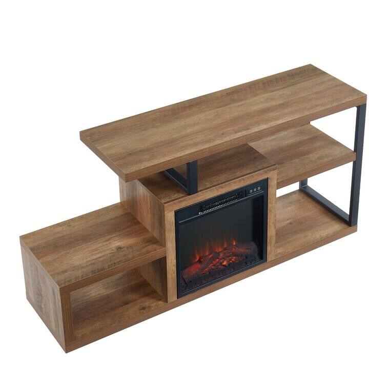 Wood TV Stand Classic Entertainment Center Media Console up to 55" with Electric Fireplace