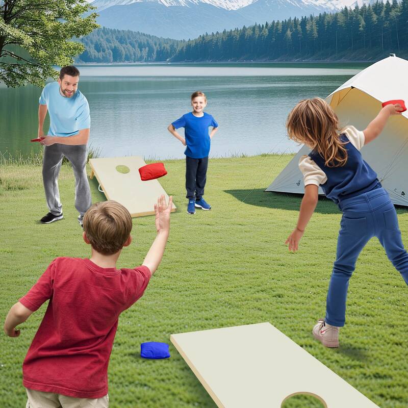 Costway 1/2 PCS 3'x2' Portable Corn Hole Game Board Includes 8 Bean - Natural - 1 PCS