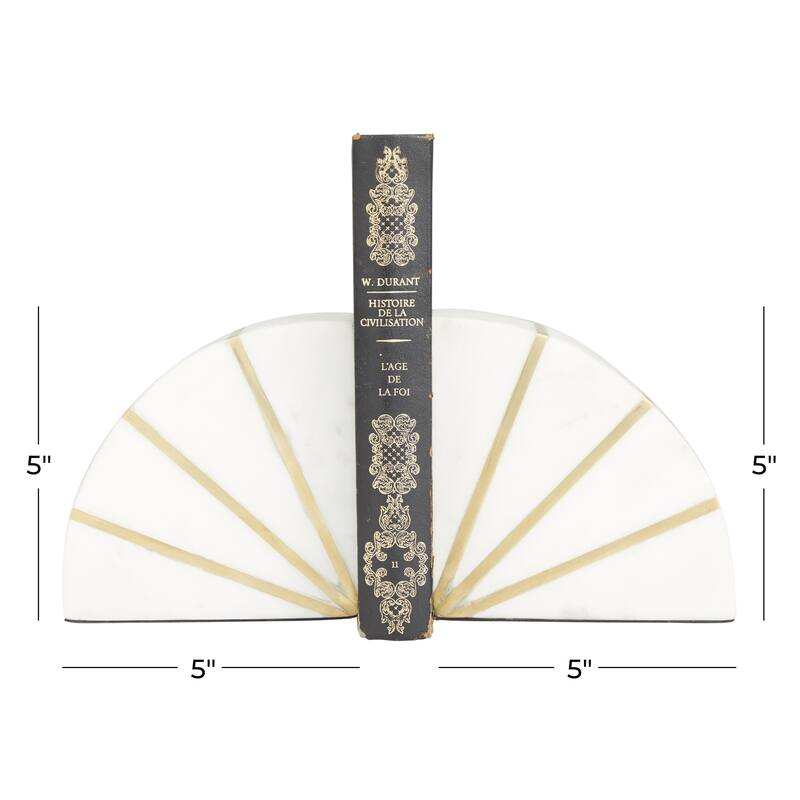 Marble Geometric 9 lbs Bookends with Gold Inlay - Set of 2 Black or White - CosmoLiving by Cosmopolitan