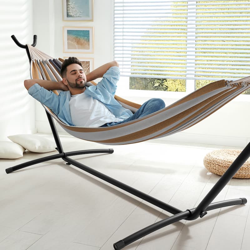 Sorbus 2-Person Hammock with Stand, 60" Cotton Blend Bed, Heavy Duty 450lbs Capacity, Portable with Carrying Case, Washable
