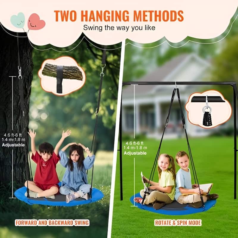 Blue 900D Oxford Saucer Swing, 40 inches Tree Seat with Steel Frame, 750lb Capacity - 40" L x 2" H