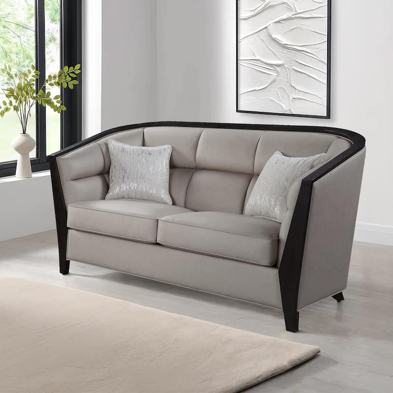 Loveseat with Curved Fixed Back and Shelter Arms, Beige