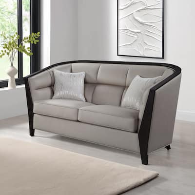Loveseat with Curved Fixed Back and Shelter Arms, Beige
