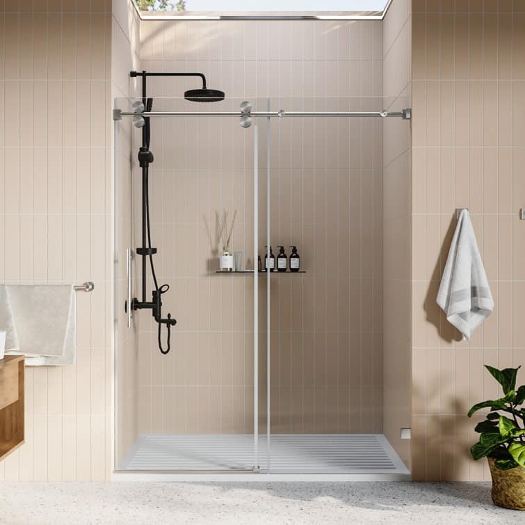 DeerValley Concord 56" - 60" W x 76" H Single Sliding Frameless Shower Door - Nickel