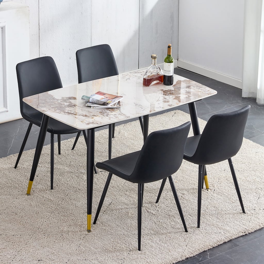 5-Piece Dining Table Set with Marble Table Top, Kitchen Table Set with 4 Curved Chair Cushion for Dining Room