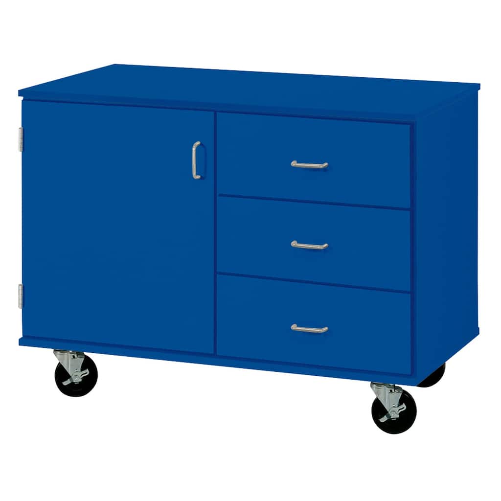 Mobile Demonstration Station with Door & Drawer Storage - Rolling Cart for Office, Retail, Classroom