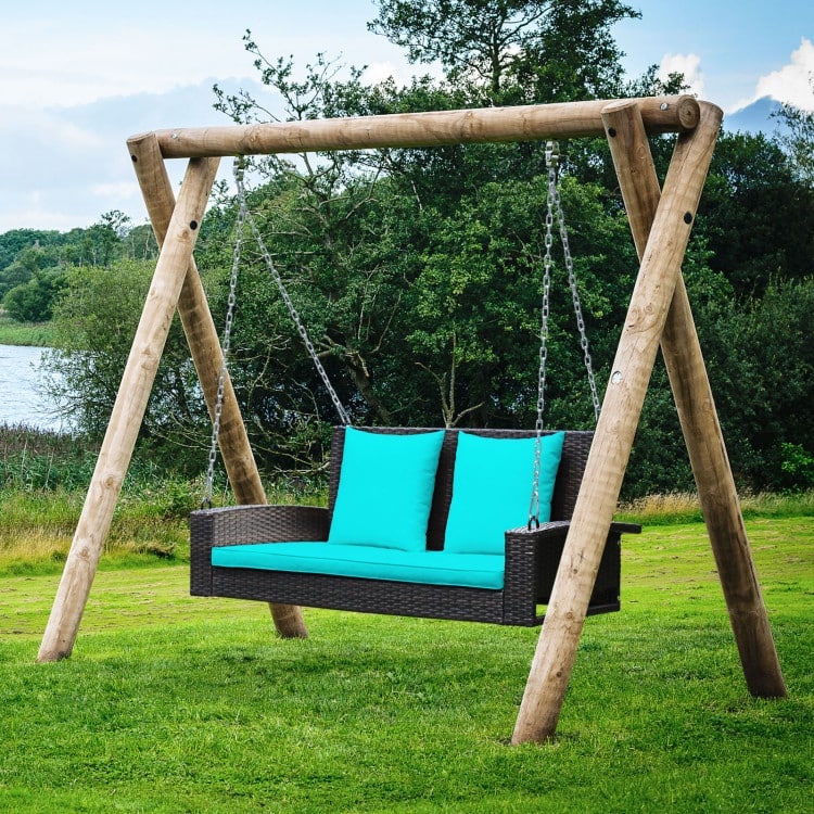 2-Person Wicker Hanging Porch Swing with 2 Back Cushions and 1 Seat Cushion - 50" x 22" x 20.5" (L x W x H)