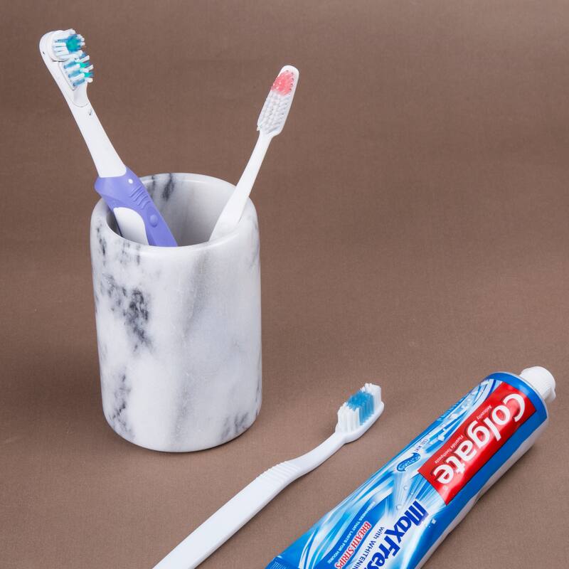 Creative Home Spa Collection White Marble Tumbler, Toothbrush Holder, Makeup Brush Organizer