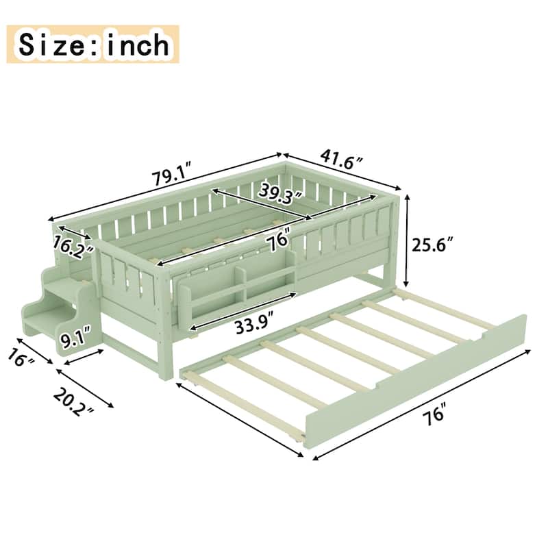 Full/Twin Loft Bed with Bookshelves, Safety Stairs & Trundle