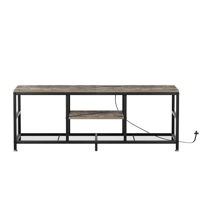 VECELO 55 Inch Grey TV Stand TV Media Console Table Entertainment Center with Power Outlets and Open Storage Shelves