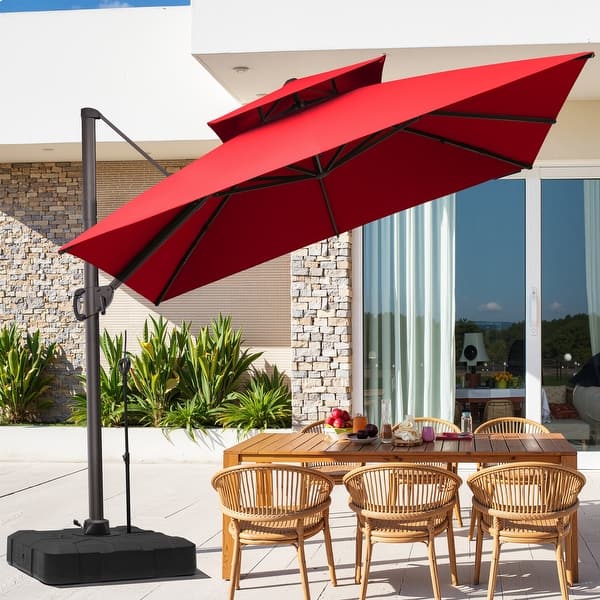 11 FT Outdoor Square Patio Cantilever Offset Aluminum Umbrella with 350  lbs. Weighted Wheel Base