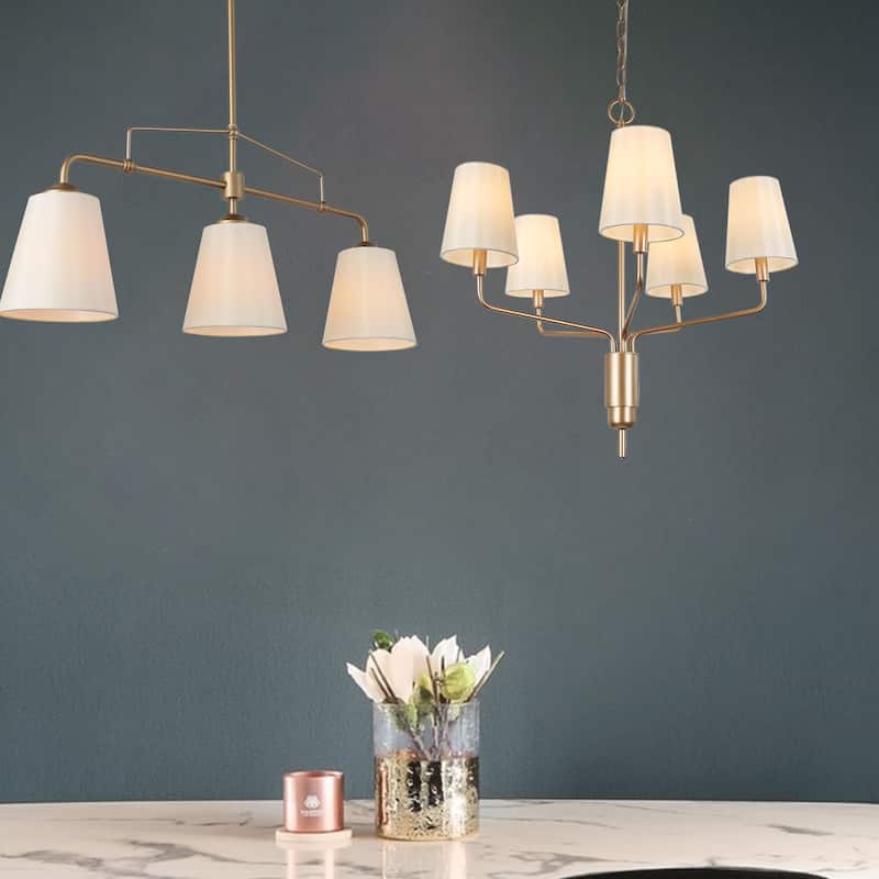 32'' Mid-century Modern 3-light Linear Chandelier Fabrey French Country Glam Kitchen Island Light Fabric Shades