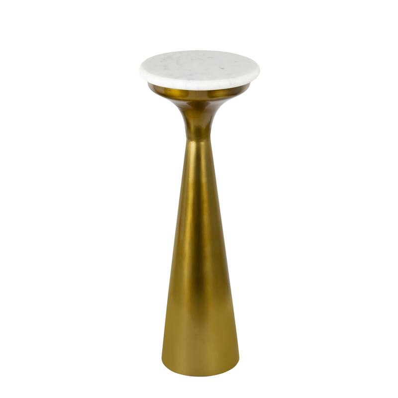 Vince 22.25" Drink Table with Marble Top, by JONATHAN Y - White/Gold - Metal