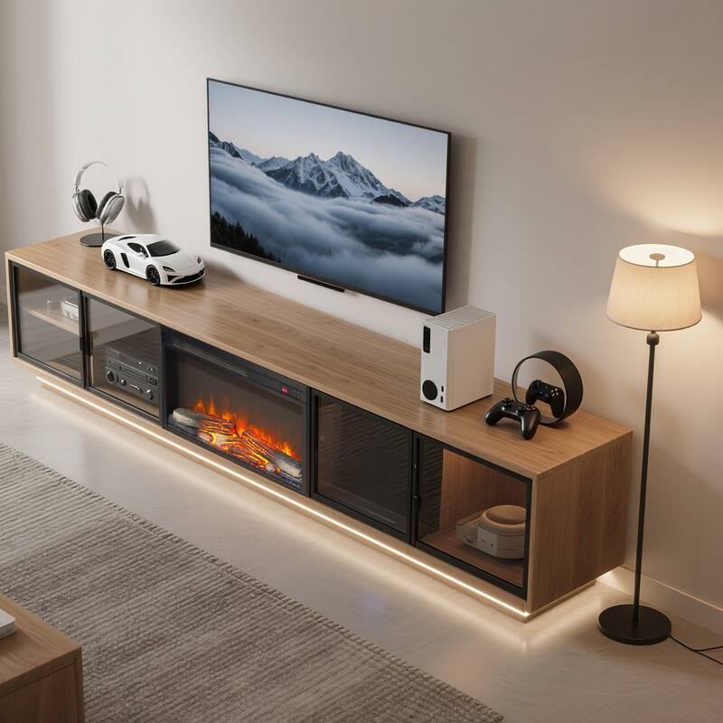 23 inch electric fireplace insert, ultra thin heater with log set & realistic flame, remote control with timer