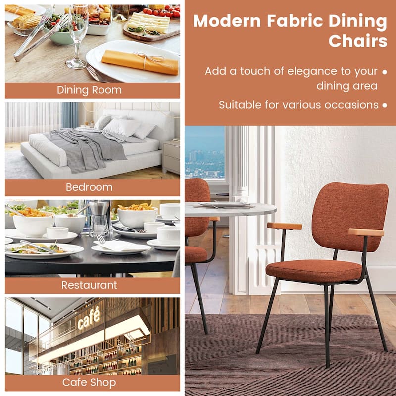 Costway Set of 2 Modern Linen Fabric Dining Chairs Padded Kitchen - See Details