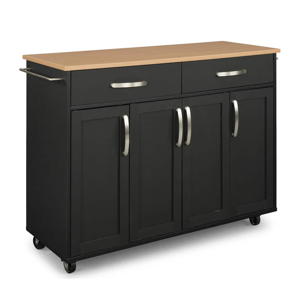 Homestyles Storage Plus Black Wood Kitchen Cart - 51" x 19" x 36"