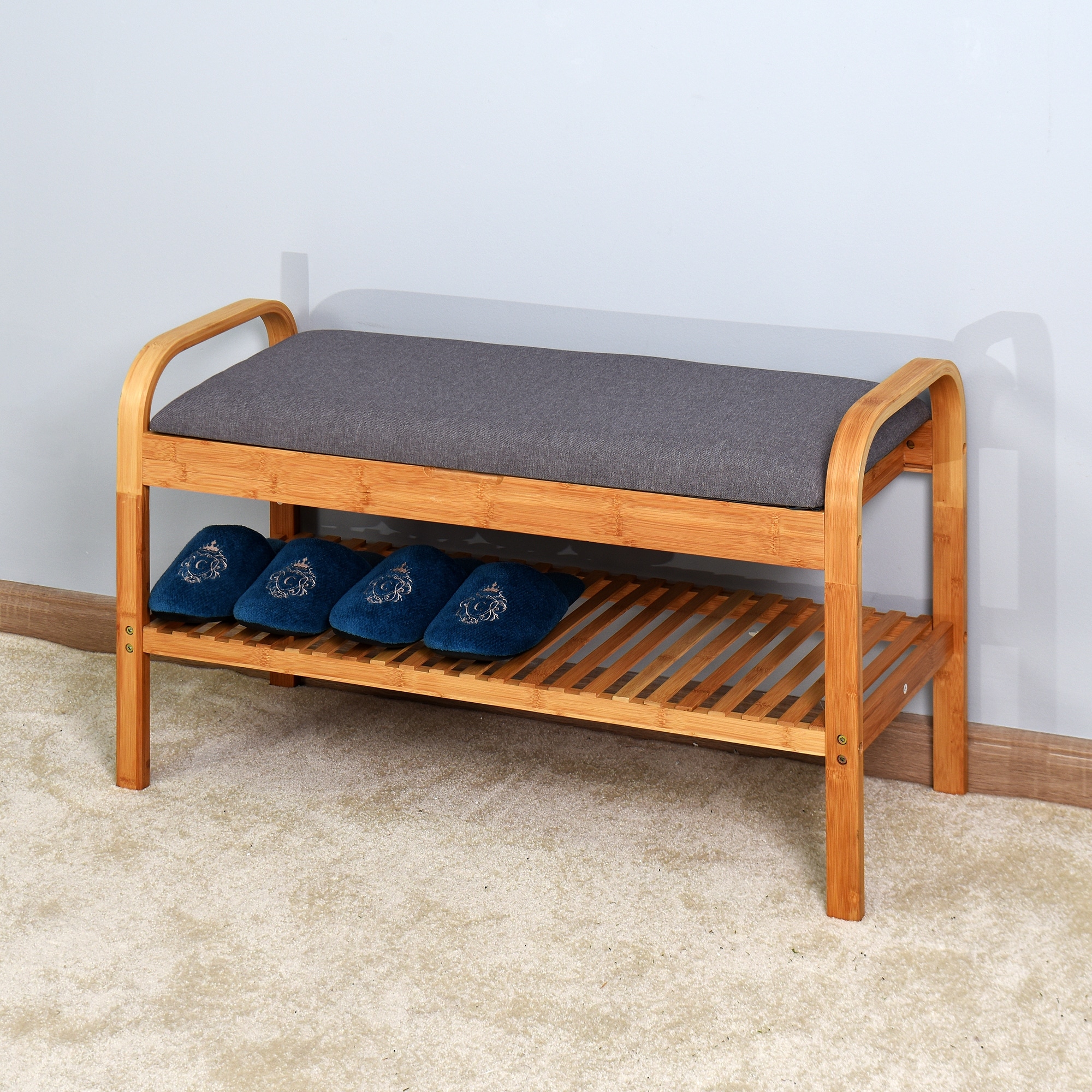 2 tier Bamboo Bench Storage Shoe Rack