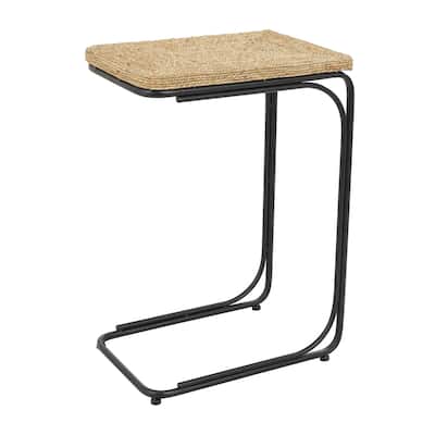 Dried Plant Handmade Coiled C-Shaped Accent Table with Black Metal Legs - Brown - Roche River Decor