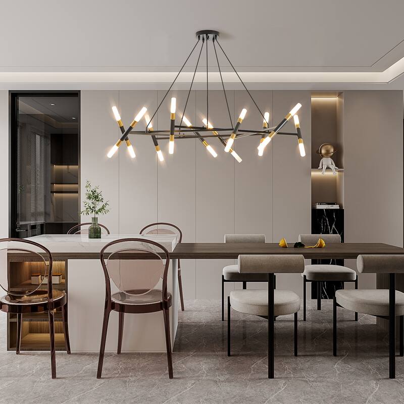 Modern Simple Chandelier with Frosted Tubes, Black Cords, for Dining Room, Living Room and Kitchen Island, Bulb Not Included