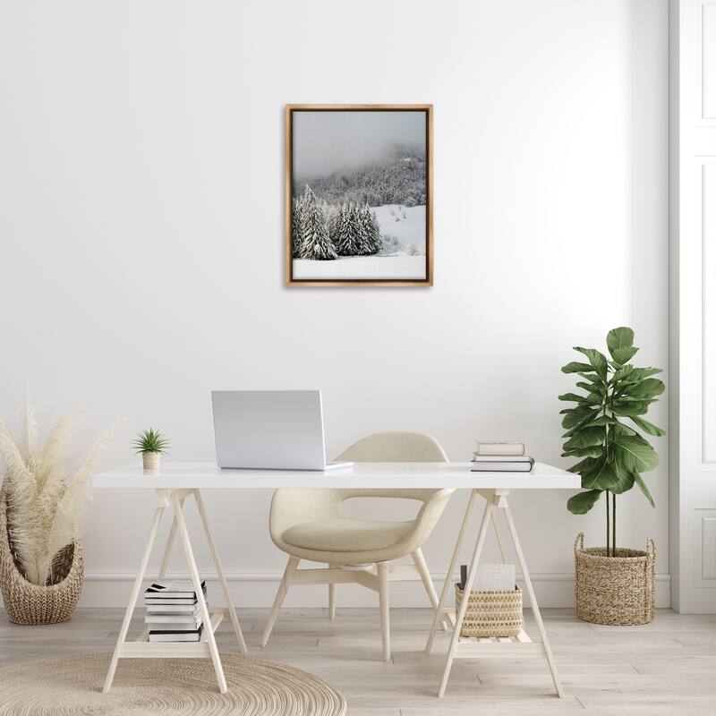 Stupell Winter Snowscape Woodland Trees Framed Floater Canvas Wall Art by Lil' Rue
