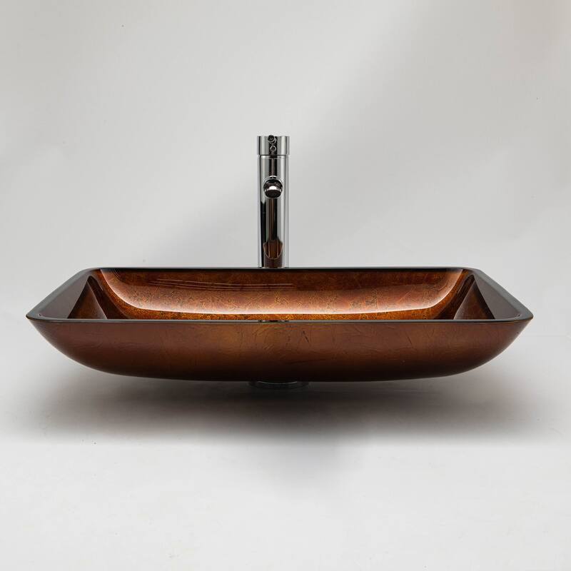 Vinnova Glass Rectangular Vessel Bathroom Sink without Faucet