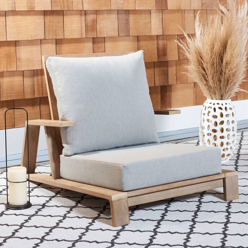 SAFAVIEH Couture Macy Wood Patio Chair - 36 In W x 42.5 In D x 30 In H - 36W x 43D x 30H