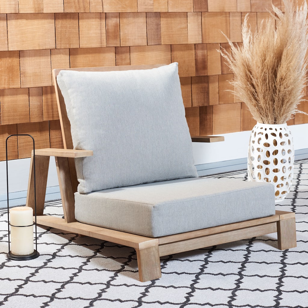 SAFAVIEH Couture Macy Wood Patio Chair - 36 In W x 42.5 In D x 30 In H - 36W x 43D x 30H