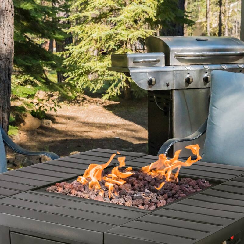 Pure Garden 30-Inch Propane Fire Pit - 50,000 BTU Outdoor Fire Table, Brown - Black