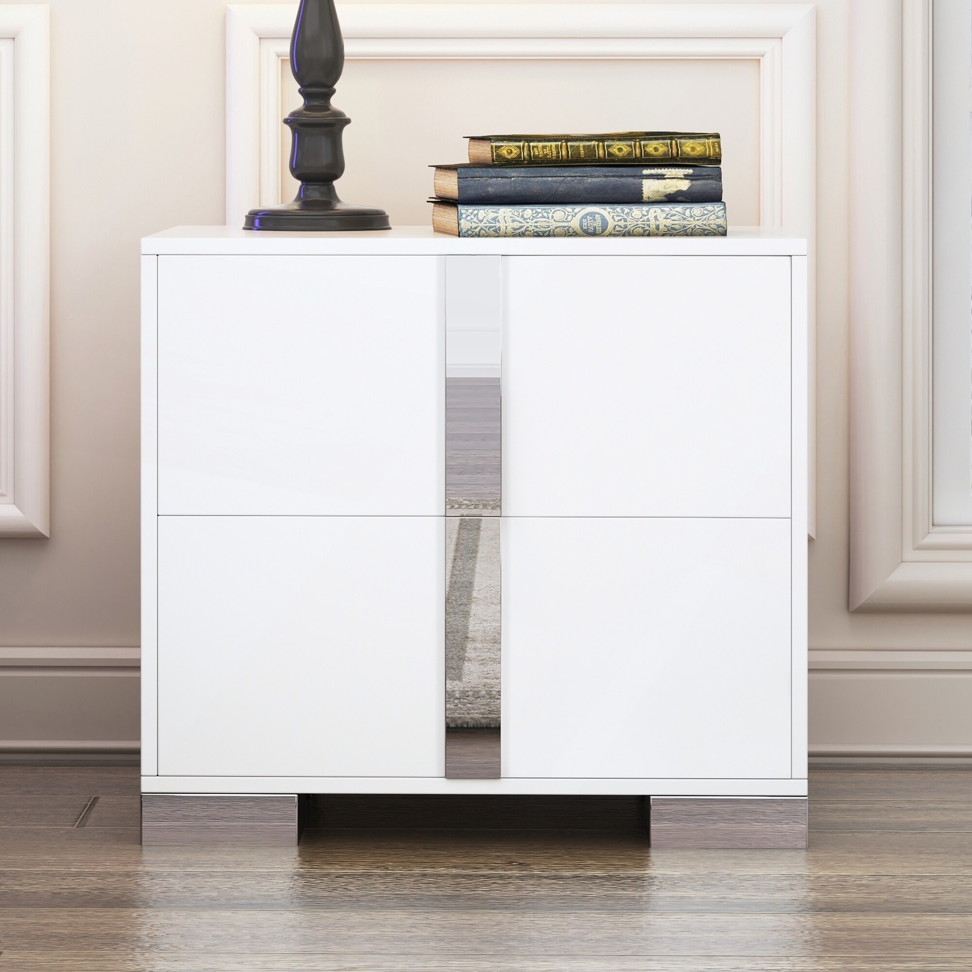 Elegant Nightstand with Metal Foot and 2 Drawers for Modern Bedrooms and Living Rooms