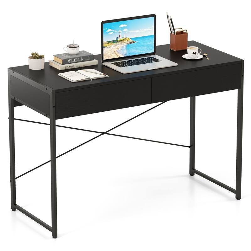 Gymax Modern 2-Drawer Computer Desk w/ Reinforced Heavy-Duty Metal