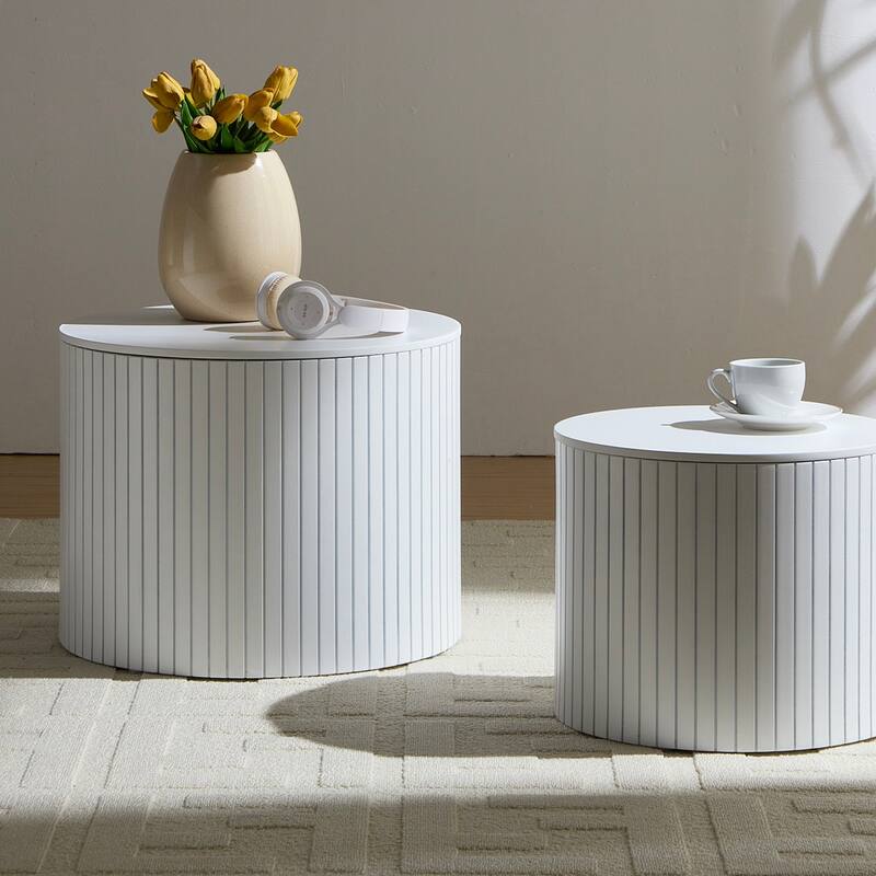 Nesting Table Set of 2 Sofa Side Table White Corner Table
