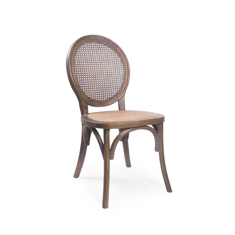 2PCS Wood Dining Chair With Rattan Back