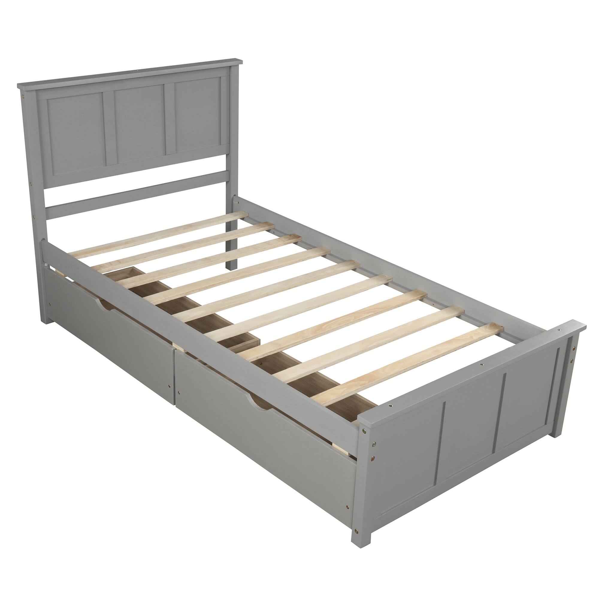 Twin Size Wooden Platform Bed with 2 Drawers with Wheels, Grey - Bed ...