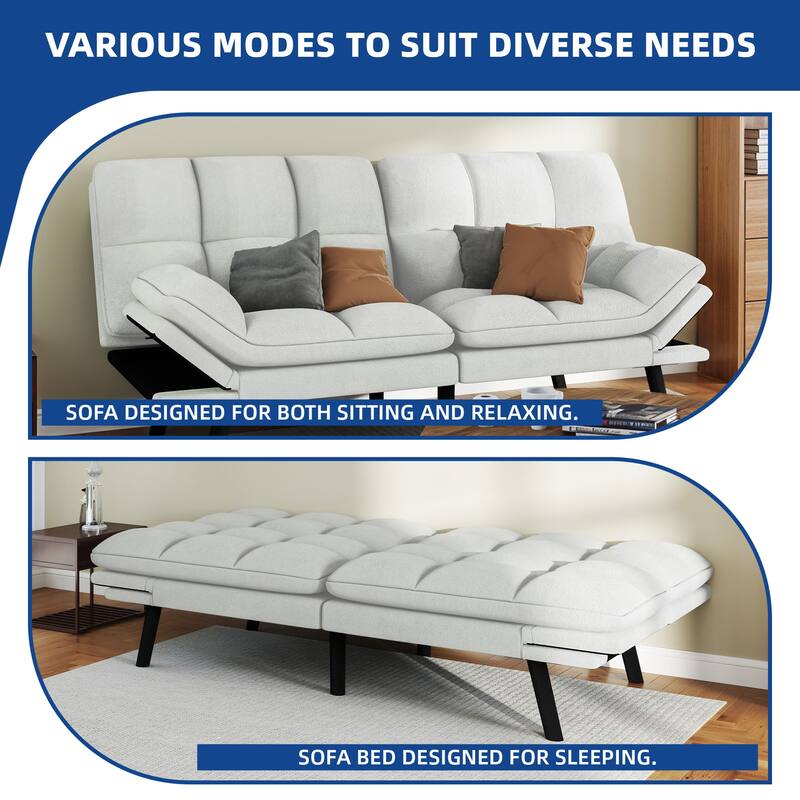 Moasis 70.8" Futon Sofa Bed Convertible Upholstered Couch Sleeper with Reclining Sleeper Split Tufted Back