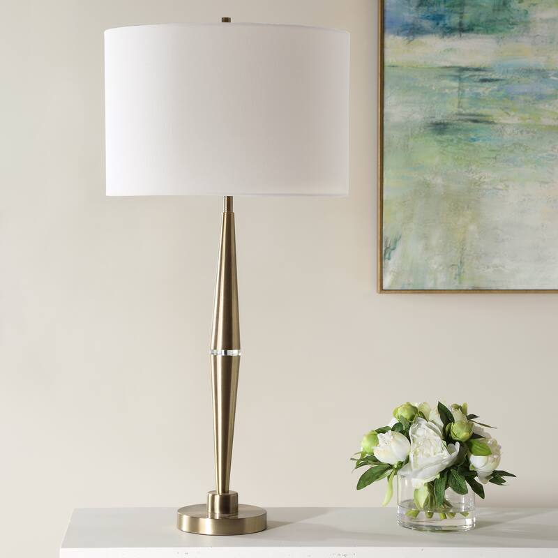 Copper Grove Antique Brass Table Lamp with Crystal Accent and Linen Shade - 15 x in x 15 x in 32.5