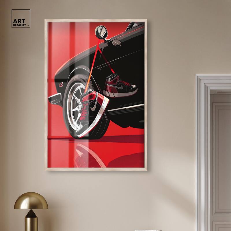 Red Bold Sneaker and Car Shadowbox by Art Remedy
