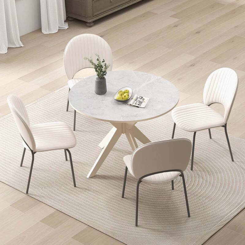 Costway Round Dining Table 36" Faux Marble Tabletop Rubber Wood Legs - See Details