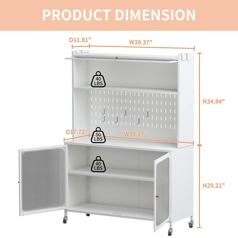 Tall Kitchen Pantry Storage Cabinet with Glass Doors & Adjustable Shelves