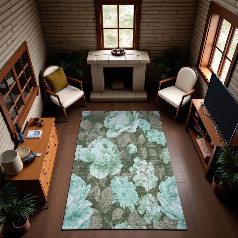 Premium Washable Super Soft Floral Mayfield Rug - Seafoam - 5' x 7'6"