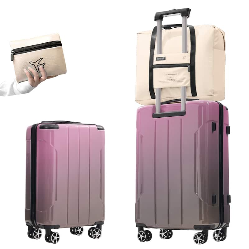 3-Piece, Modern Luggage Sets with Spinner Wheels, Built-in TSA Lock, Foldable Duffel Bag, for Boarding Travel, Pink