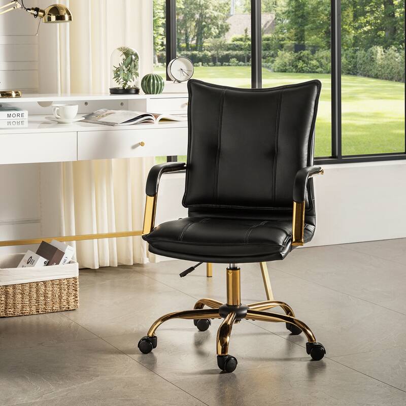 Zarina Modern Faux Leather Swivel Office Desk Chair with Height-adjustable by HULALA HOME - BLACK