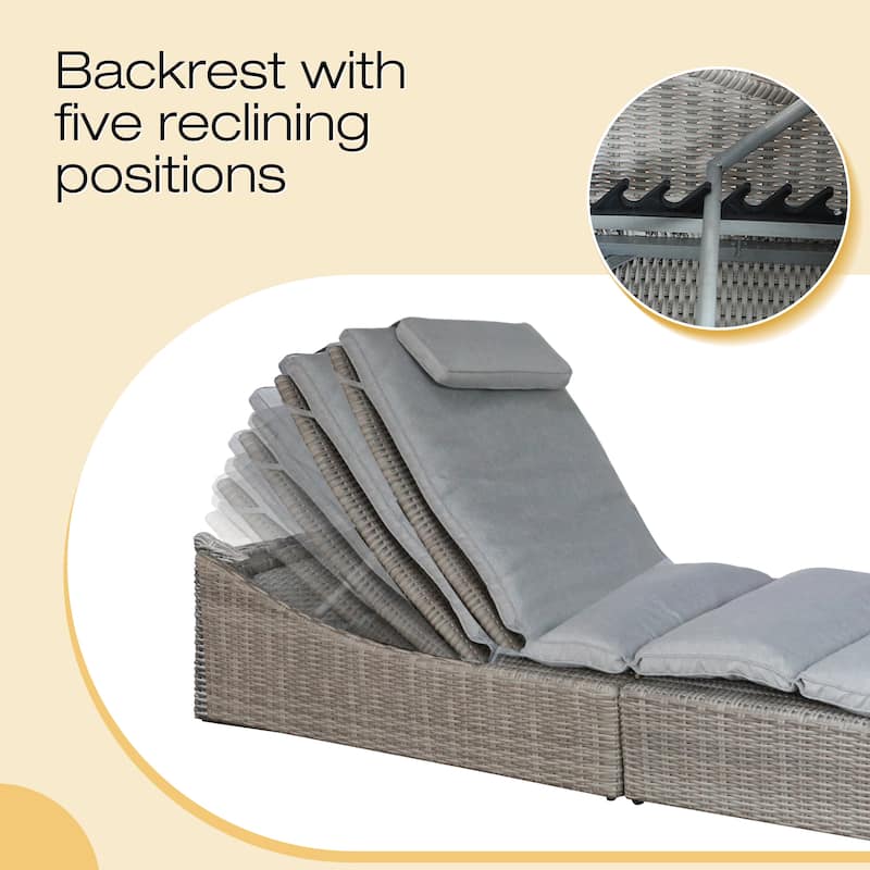Adjustable Outdoor Wicker Reclining Chaise Lounge with Cushion