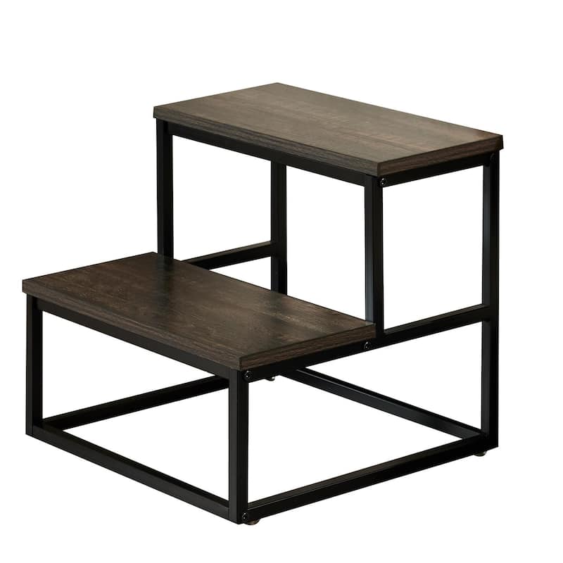 Axel Walnut Wood and Metal 2-Step Modern Industrial Step Stool