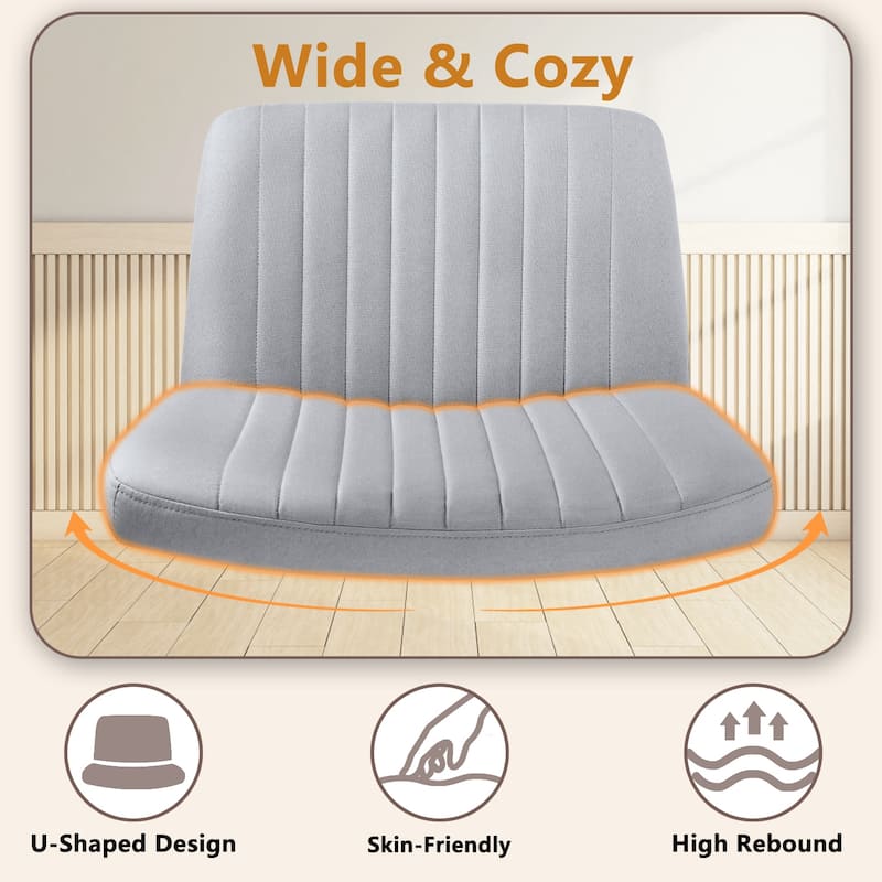 Bossin Criss Cross Chair Armless Office Desk Chair with Wheels,Fabric Padded Cross Legged Chair, Swivel Wide Seat Vanity Chair