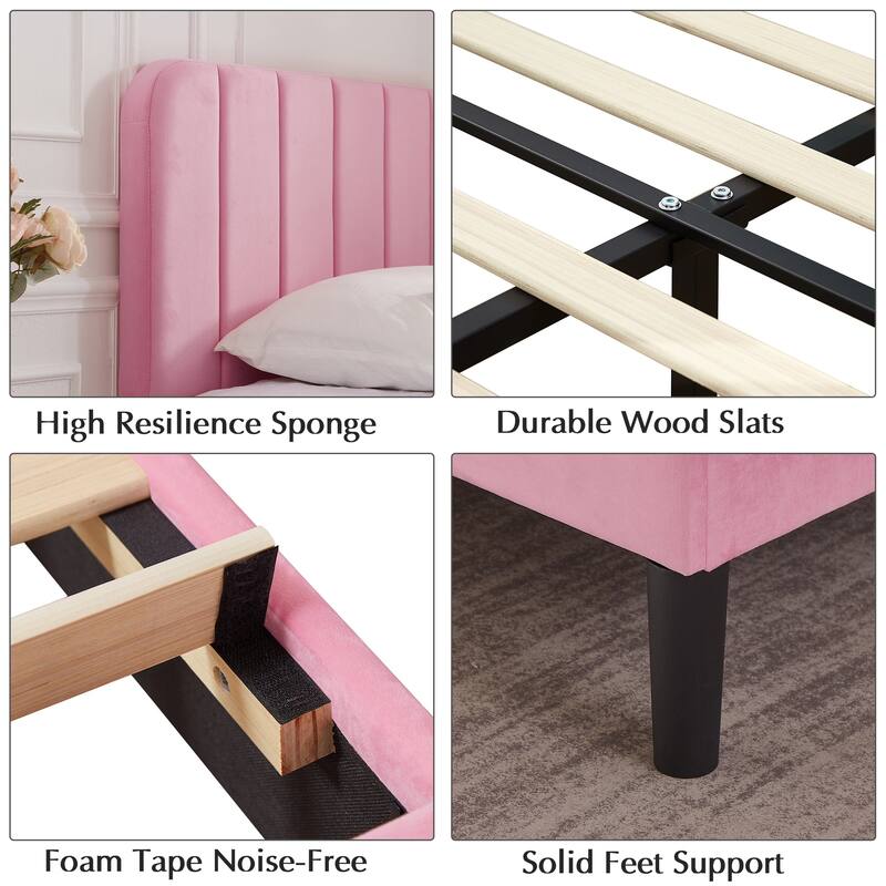 Javlergo Upholstered Platform Bed Frames with Height Adjustable Headboard, Sturdy Wooden Slats/Noise-free