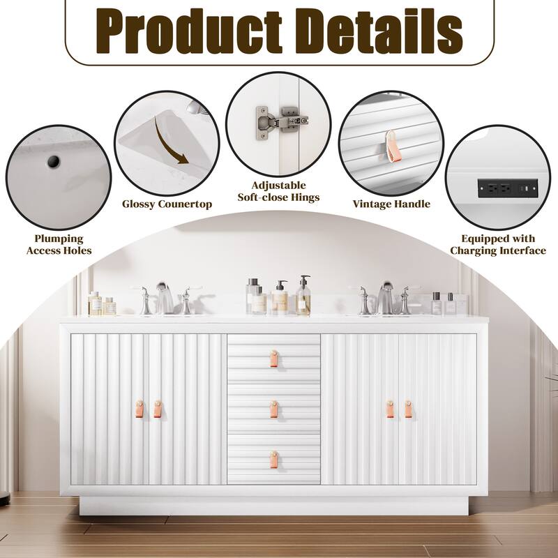 72-Inch Solid Wood Double Vanity with Sinks – Modern Style and Generous Storage
