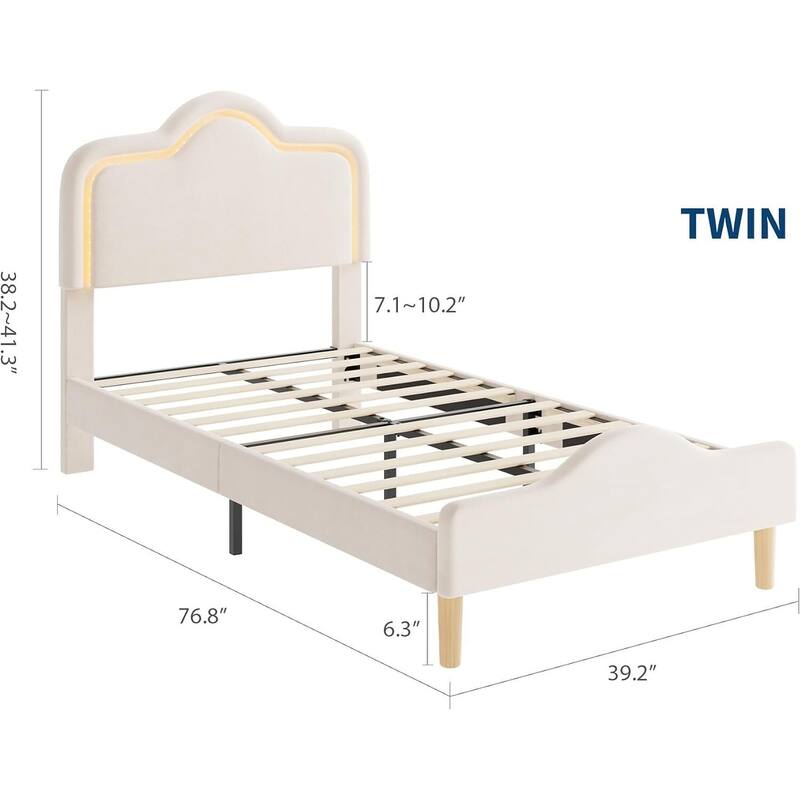 Bed Frame, Adjustable LED Headboard and Footboard